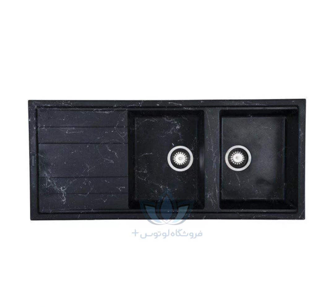 سینک گرانیتی مشکی رگه‌دار لوتوس مدل دو لگن